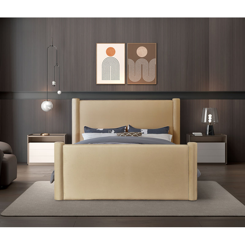 Elias Upholstered Platform Bed, Camel Velvet, Full/Double