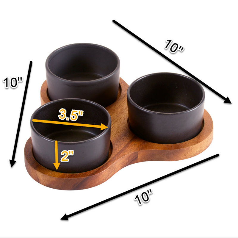 Ensemble de service triangulaire Kalmar Home avec 3 plats en céramique noirs avec couvercle