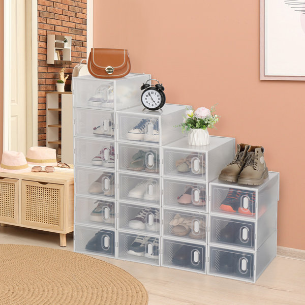 18 Pairs Plastic Collapsible Shoes Storage Box Easy Assembly Latitude Run