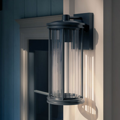 Applique murale d'extérieur 1 lumière approuvée par DarkSky Barras 16 po avec verre transparent nervuré noir Barras