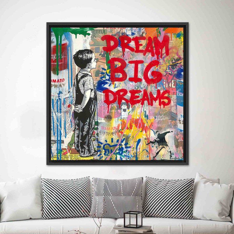 Impression sur toile Modern Banksy Graffiti: Dream Big Dreams, 1P BlackFramedCanves, H: 63,1 po x l: 63,1 po