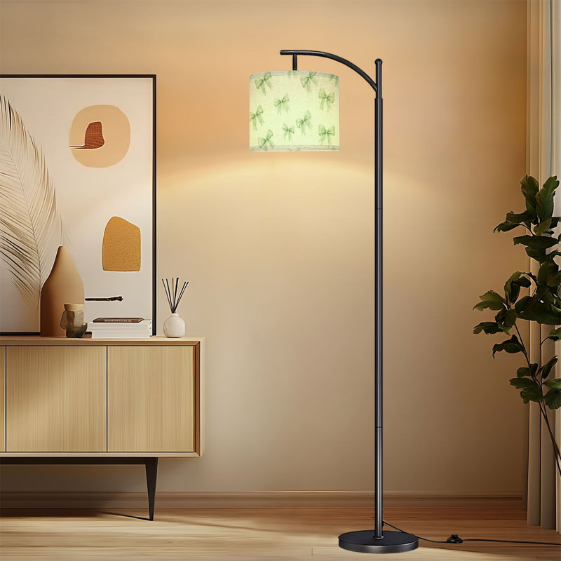 Lampe sur pied à arc avec abat-jour réglable Aquarelle verte arcs vert clair Lampe sur pied à 3 températures de couleur à intensité variable avec interrupteur au pied pour chambre à coucher