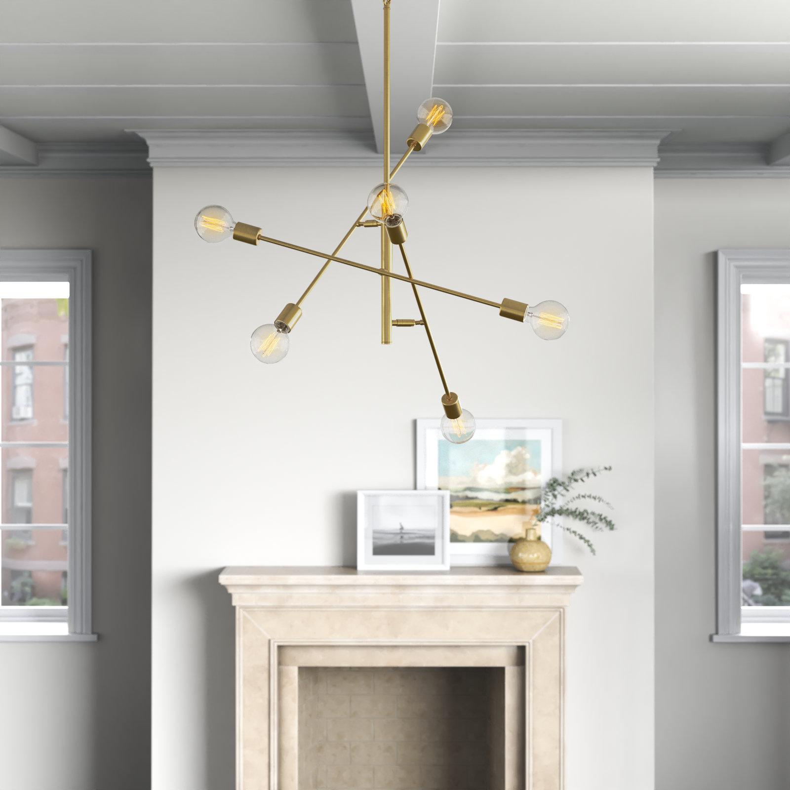 Mardiros 6-Light Chandelier, Natural Brass