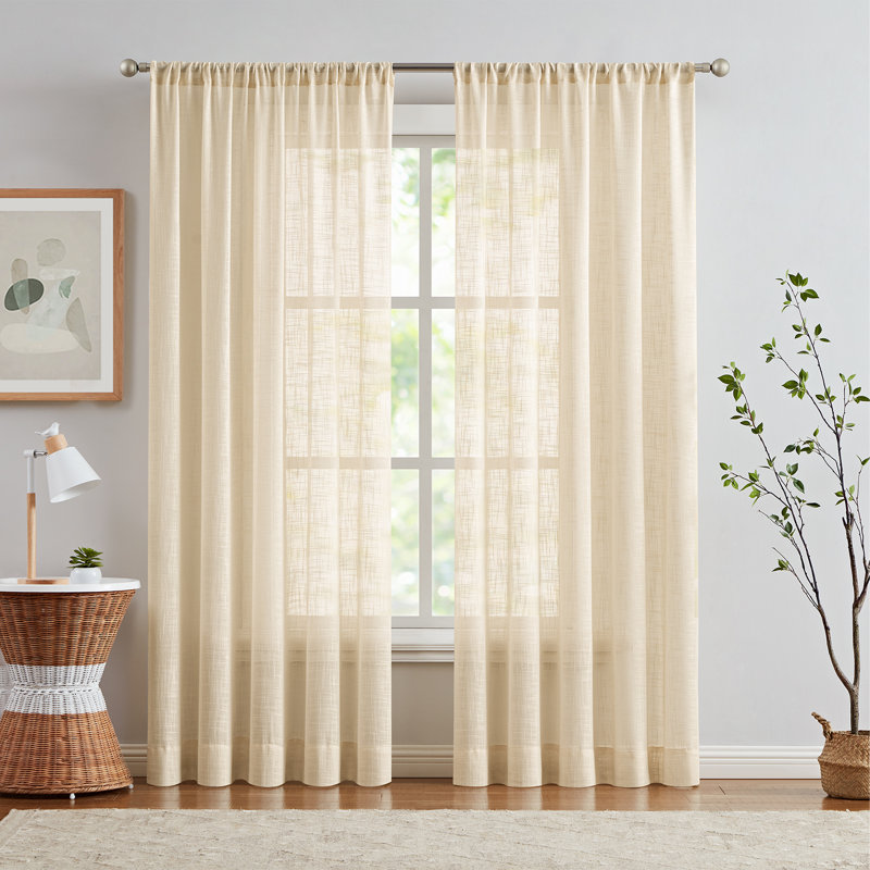Farmhouse Sheer Curtains for Living Room Rod Pocket Panels Set, 52" W x 108" L, Flax