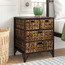 Ehemco 3 Tier X-Side End Table/Cabinet Storage with 3 Baskets Walnut