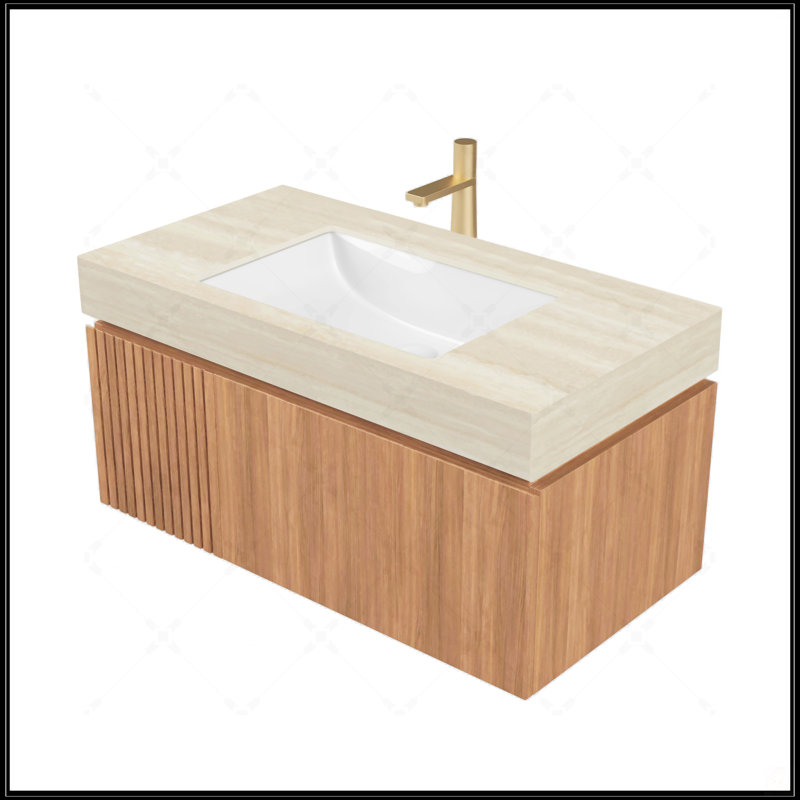 Durable Brown Oak Bathroom Cabinet With Soft-Close Doors And Drawers, No Basin Or Faucet Included