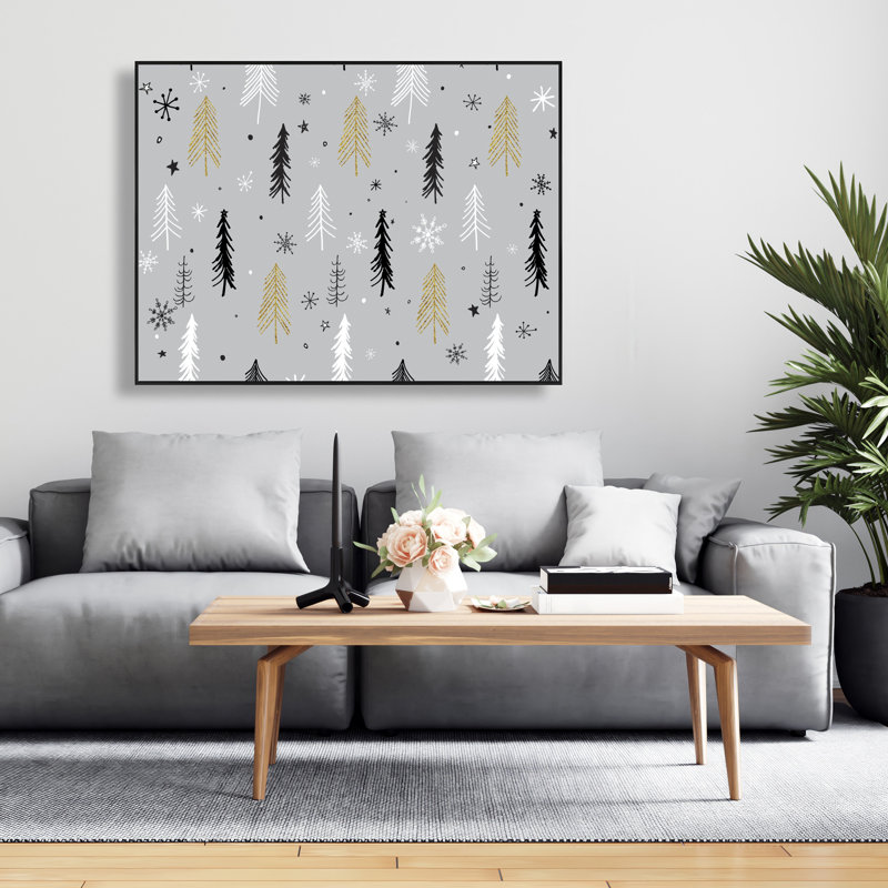 Christmas Tree Pattern - Gray Livingroom Framed Canvas Decor