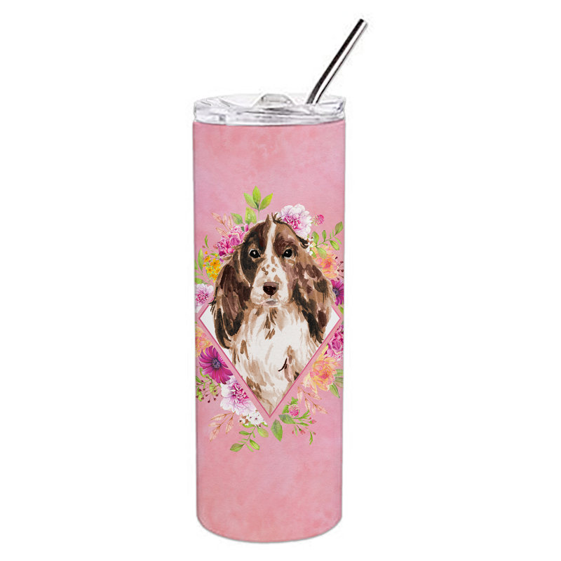 E23BF9F8391D466E9CA4F8DFEBD9A7DB de verre 20 oz à double paroi en acier inoxydable chiot, Cocker spaniel anglais brun, Rose