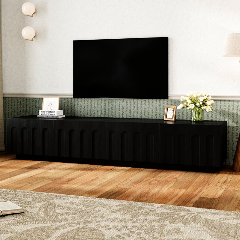 Meuble télé et table basse d'une capacité de 80 pouces, armoire de rangement noire à 4 arches pour la décoration de la chambre à coucher