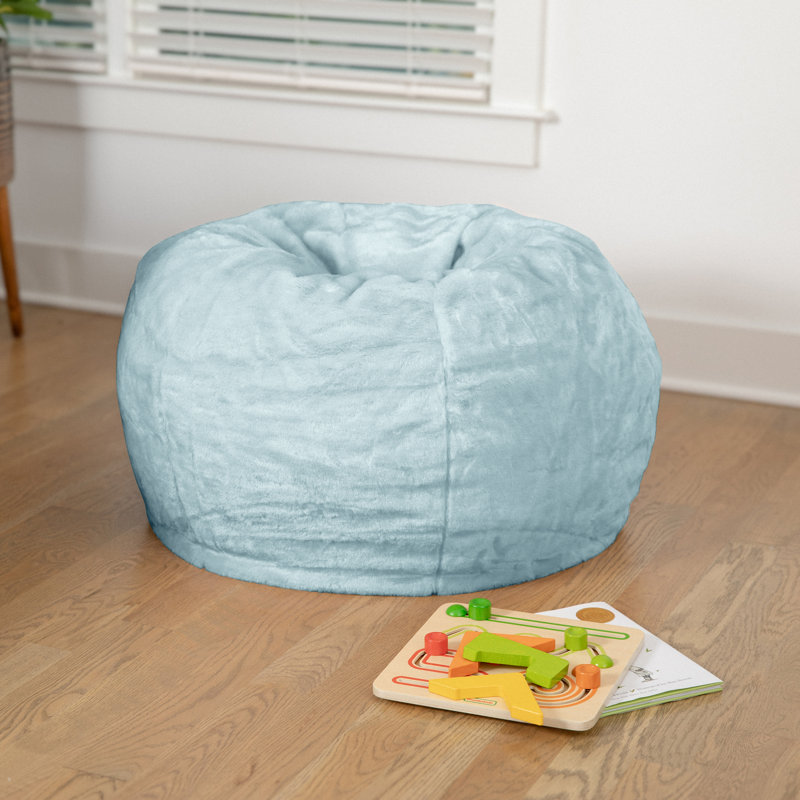 Fauteuil à billes en coton Classic, Petit, Fourrure sarcelle