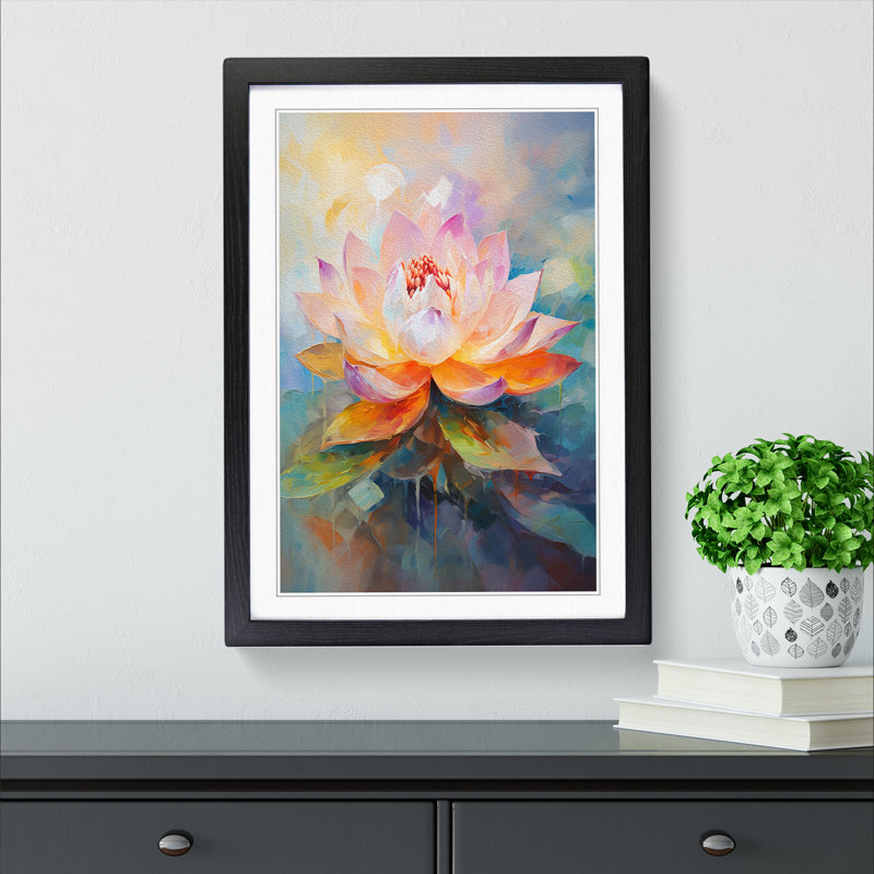 Lotus Flower Gestural No.2 - Single Picture Frame Print on Wood, 46cm H x 34cm W x 2cm D, Black