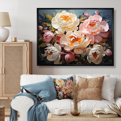 " White Peonies Romantic Impression IV " Mixed Media Print