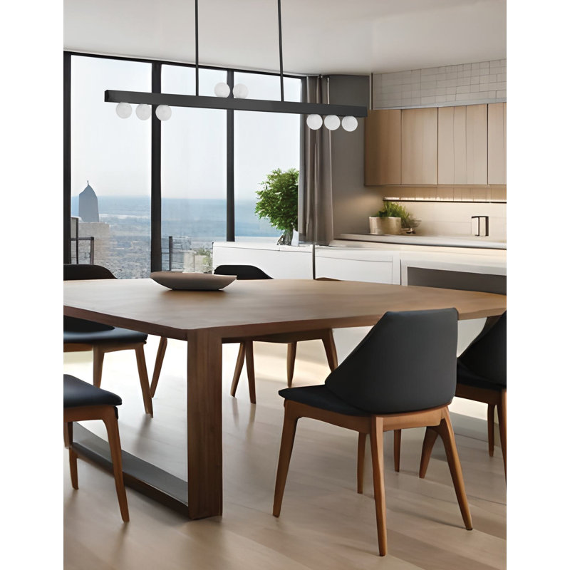 Luminaire suspendu horizontal 9 lumières Raleigh - verre opale blanc, Noir mat