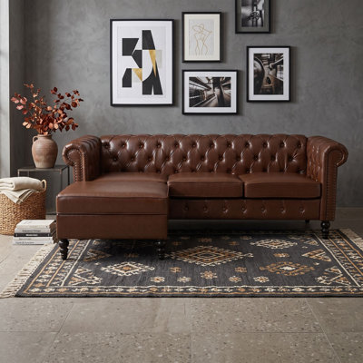 4-Seat L-Shaped Sectional Sofa with Movable Storage Ottoman and Tufted PU Leather Upholstery for Living Room