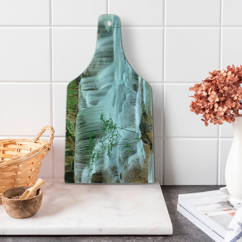Ambesonne Nature Tempered Glass Cutting Board Waterfall Jungle Stream Tree Green and Brown