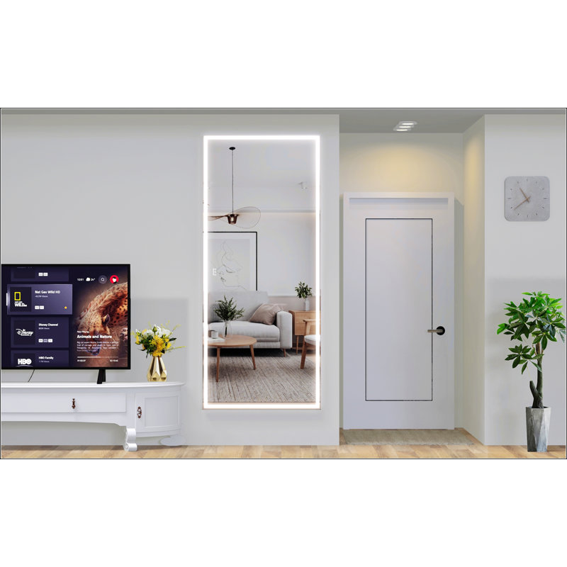 Très grand miroir de salle de bain à DEL avec miroir mural encadré en aluminium 3 couleurs