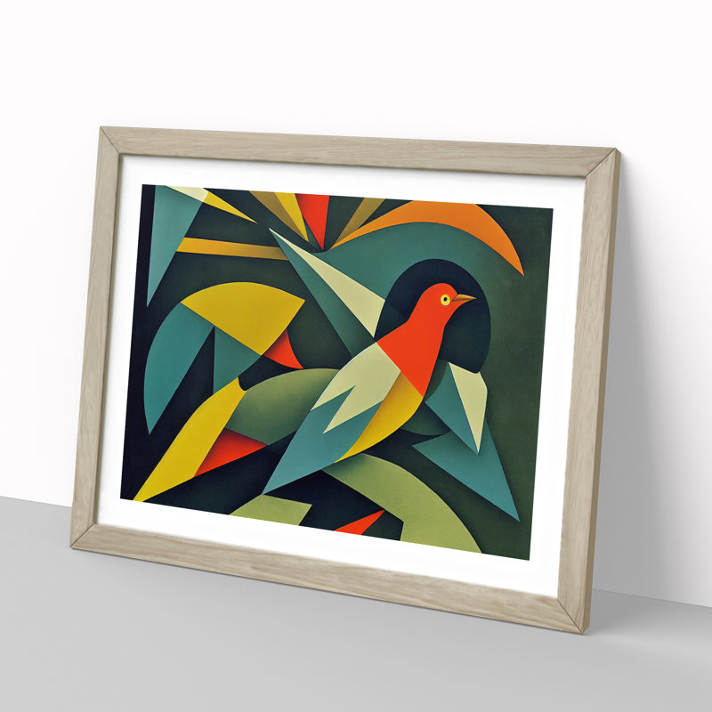 Dove Bird in Abstract Vol.2 1 Piece Single Picture Frame Wall Art, 46cm H x 64cm W x 2cm D, Oak Framed
