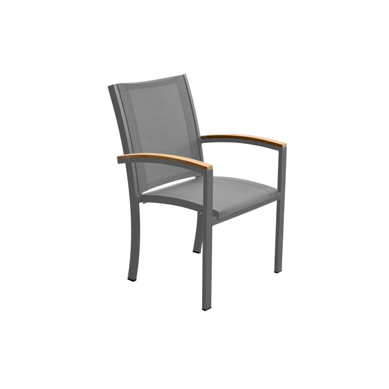 Aluminum Sling & Teak Stacking Sling Tribeca Armchair, Silver