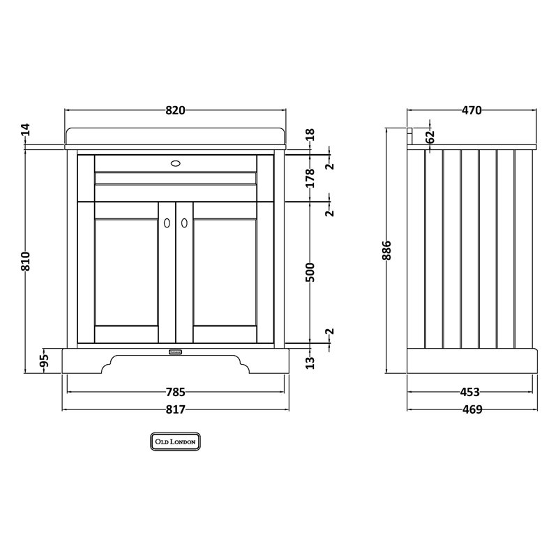 Old London 820mm Single Bathroom Vanity with Integrated Ceramic Basin, Hunter Green, White