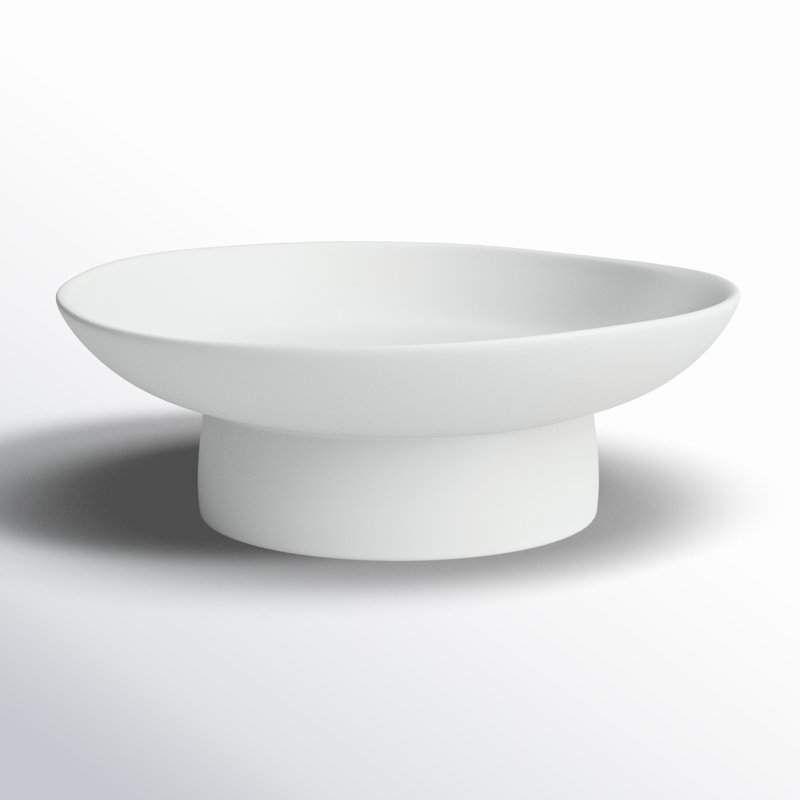 White Round Stoneware Decorative Bowl with Stand
