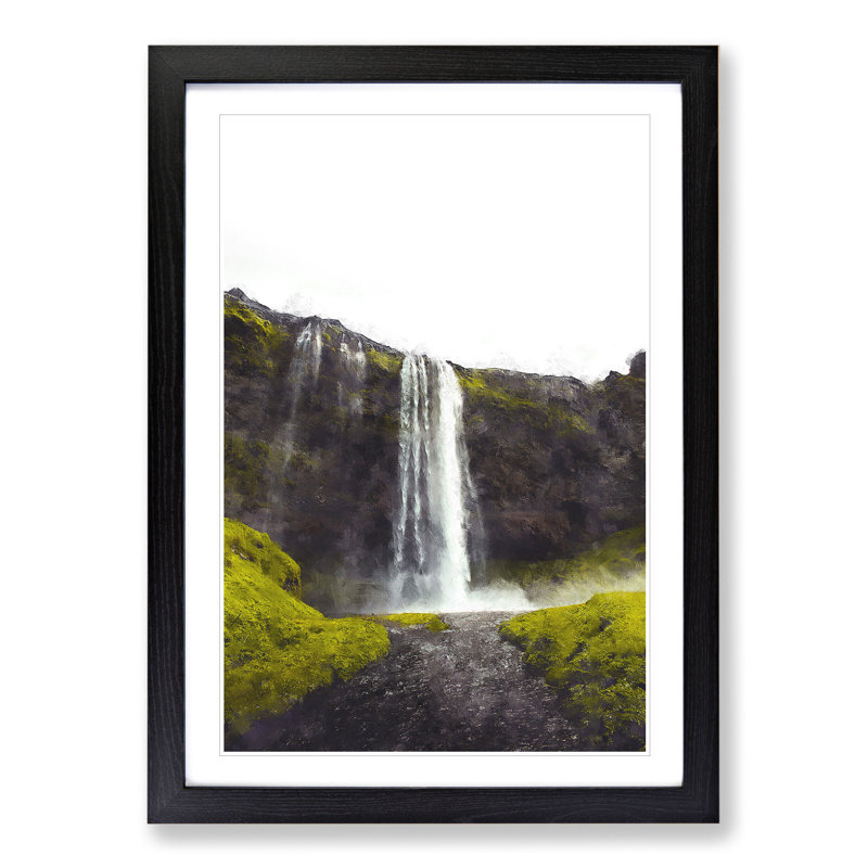 Waterfall in Seljalandsfoss Iceland - Picture Frame Graphic Art, 36cm H x 27cm W x 2cm D, Black