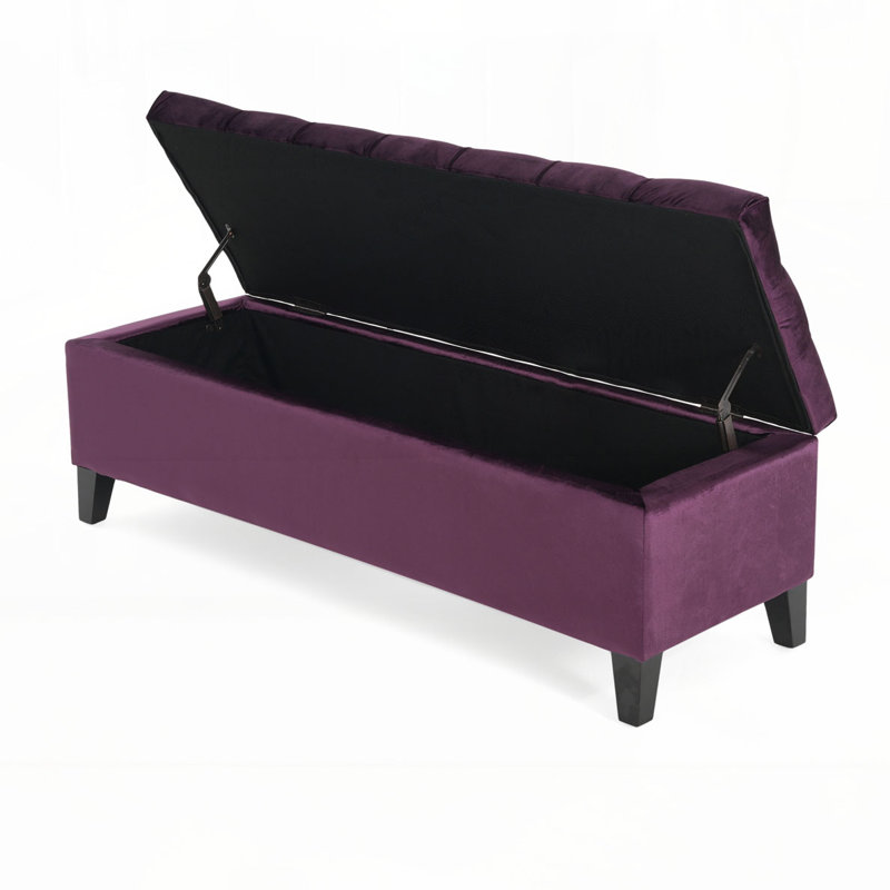 Banc de rangement en tissu Amalfi, Velours mauve, 17" H x 51" W x 17.5" D
