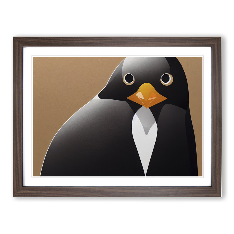 Penguin - Framed Print, 25cm H x 34cm W, Walnut Framed