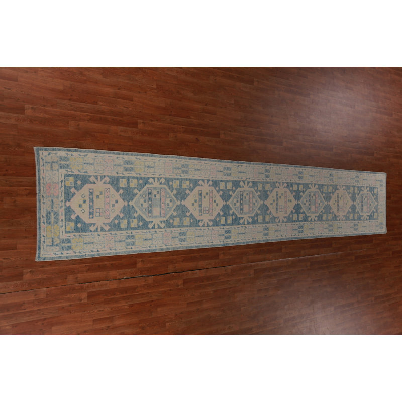 Tapis de couloir bleu Oushak