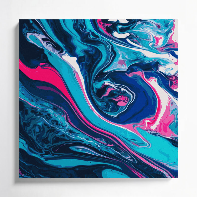Abstrait art fluide sur toile bleue 44, H 32 po x l 32 po