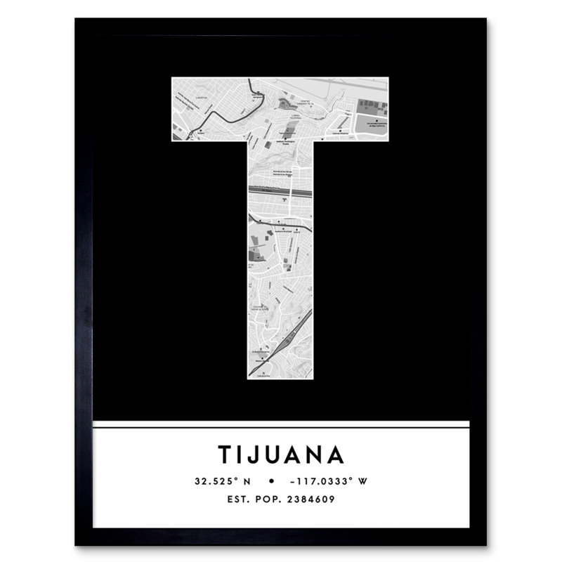 Tijuana City Map Tijuana Black & White - Single Picture Frame Print