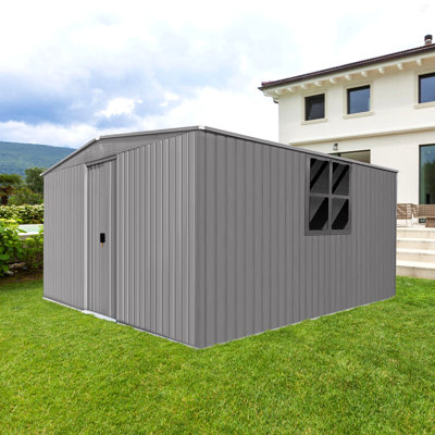 14X12 Ft New Outdoor Storage Shed Has Two Functions:Metal Shed And Firewood Shed , More Suitable For Winter , Grey