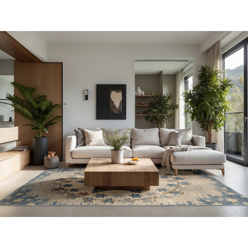 Soft Plush Esquer Hanukkah Modern & Contemporary Abstract Area Rug in Beige – SkyBlue Binding, 3x5