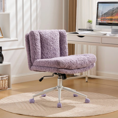 Fauteuil violet de 26,4 pouces de large, poils de lapin artificiels, faux tissu d'alpaga, base en métal réglable, coussin double, siège de bureau American Design, pivotant, idéal pour la chambre à coucher