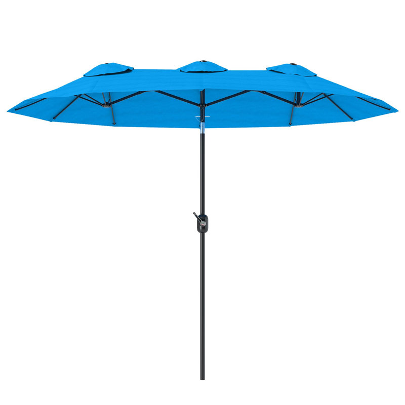Parasol en acier / polyester 1 pièce à double face avec manivelle bleue, H 89,25 po x l 112,25 po x P 57,75 po, Blue