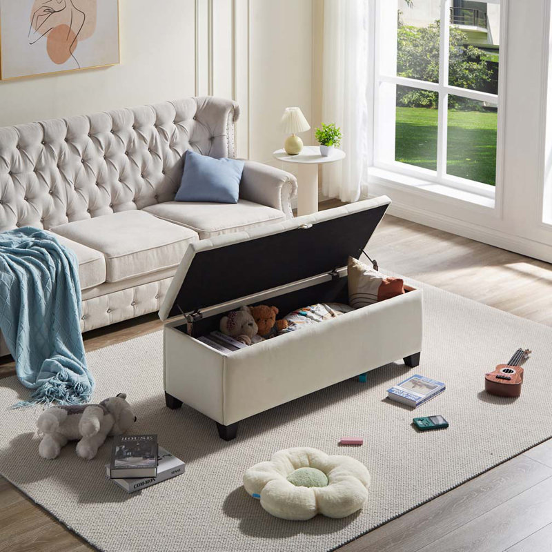 Banc rembourré en tissu avec 4 pieds, Beige