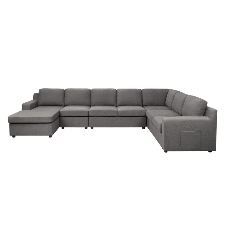 Canapé modulaire en U gris à 7 places Boneless Waylon, Orienté à droite