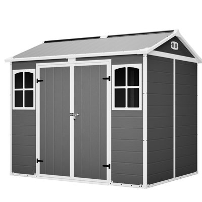 8x6 Ft Plastic Utility Shed, Gray Lockable Storage For Garden Tools And Trash, All - Weather Organizer With Frame Air Exchange, Easy To Assemble Alone Tool Storage, Shed Various Equipment, Outdoor