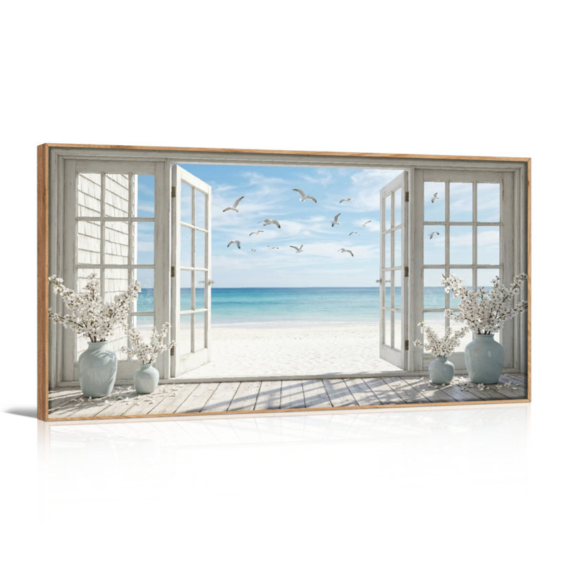 «Beach View», reproduction d'art sur toile encadrée de 1 x 58 x 28 po, 58 po x 28 po