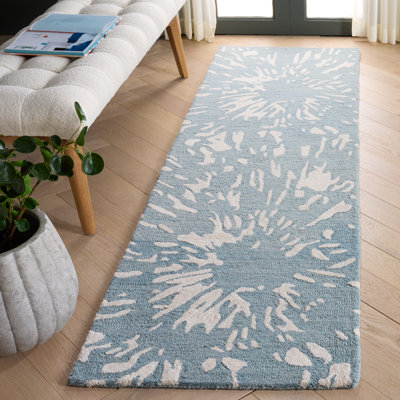 Laine touffetée à la main Rodeo Drive 179; Tapis abstrait en viscose ivoire / bleu