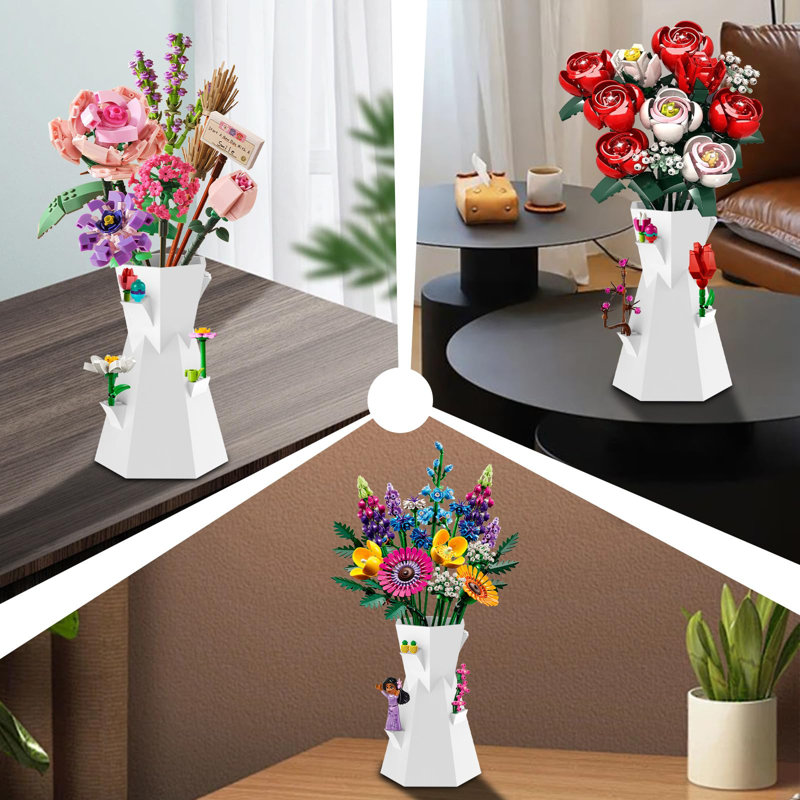LEGO Flower Vase, Compatible With LEGO Bricks, Suitable For LEGO Bouquet Building Set, White