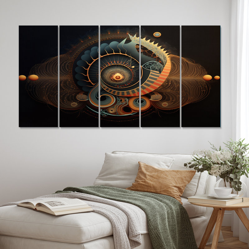 Futur Harmony Minimal Retro Soundwaves II - Art abstrait sur toile, 5 panneaux égaux