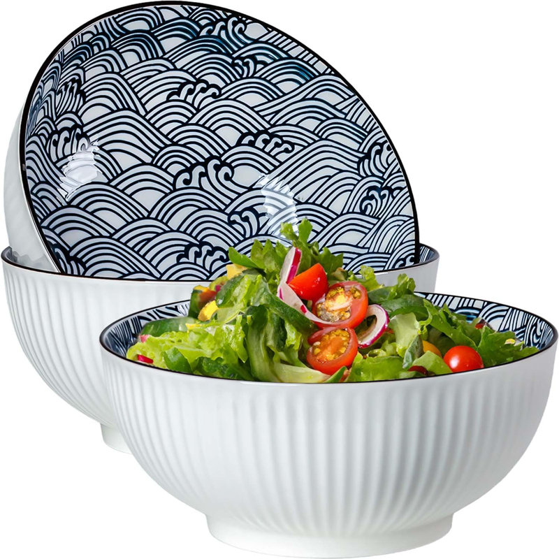 Ensemble de 3 grands bols à soupe, Pho et Ramen, porcelaine bleue et blanche 60 oz