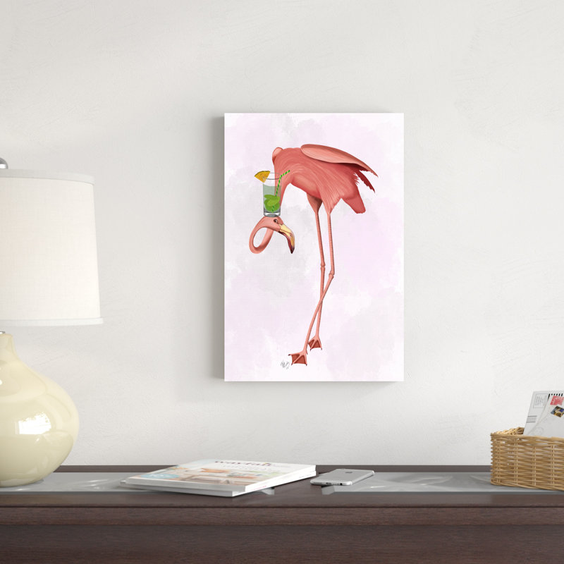 Flamant rose et cocktail 1, H 18 po x l 12 po x P 1 po