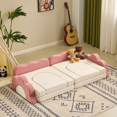 12PCS Fold Out Kids Couch Modular Kids Couch For Playroom In Pink