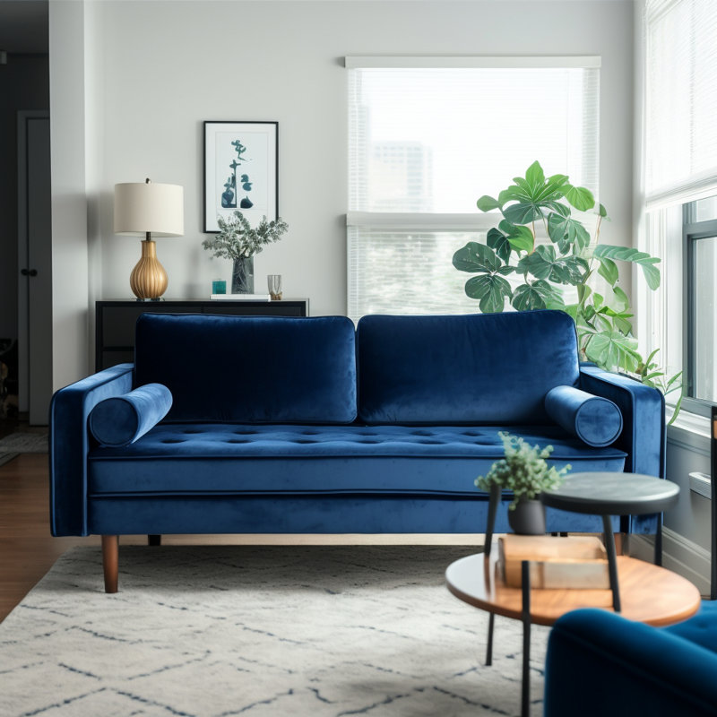 Laurindo 70'' Velvet Sofa, Dark Blue