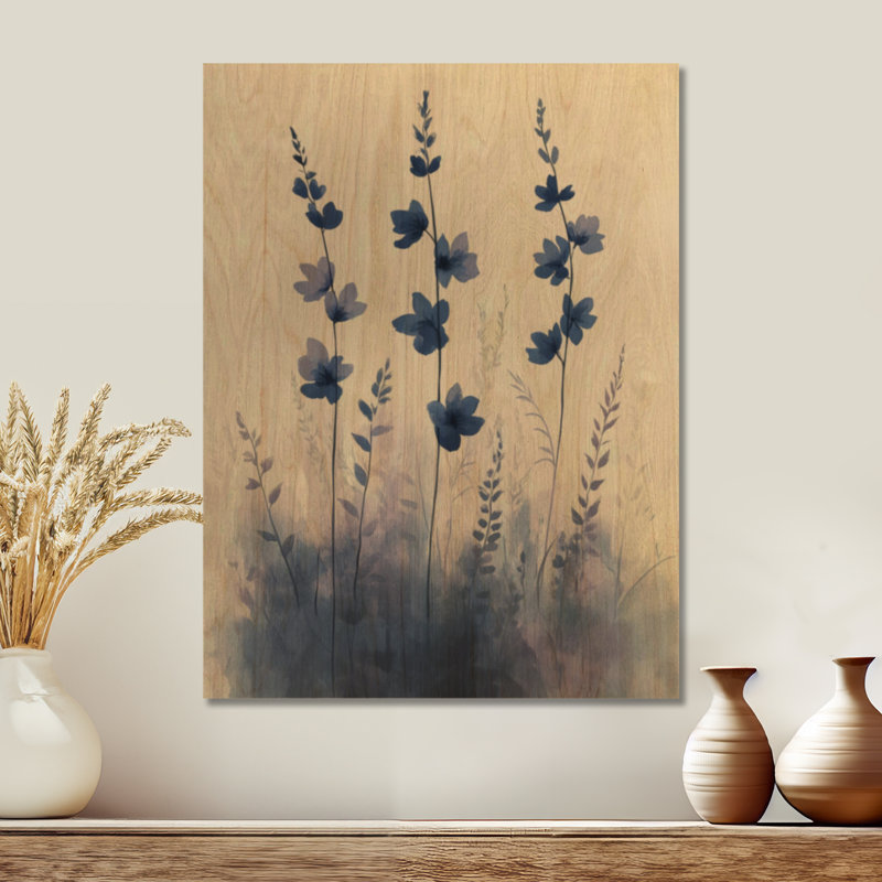 Prairie de fleurs sauvages bleues - Décoration murale en bois à motifs floraux, H 32 po x l 24 po, Rectangulaire