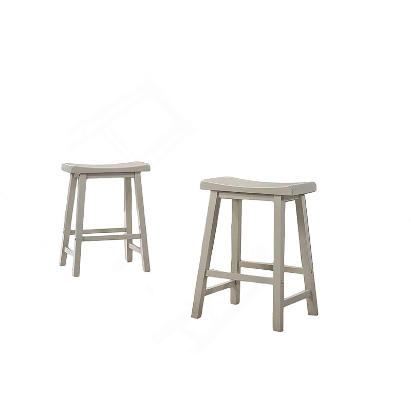 Ensemble de 2 tabourets ergonomiques de hauteur comptoir gris clair avec structure en bois massif et siège en panneau de particules, facile à assembler