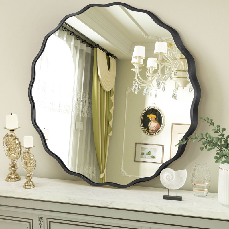 Round Metal Frame Wall Mirror, Black, 31.5" x 31.5"