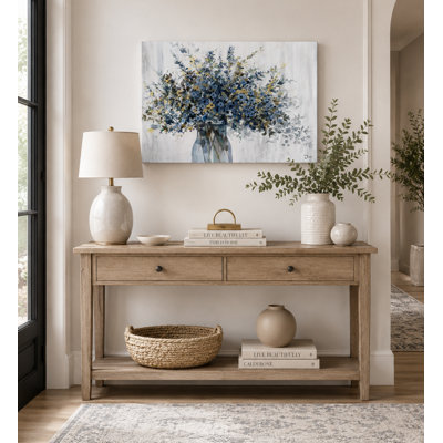 Blue Floral Bouquet Wrapped Canvas Wall Art Print
