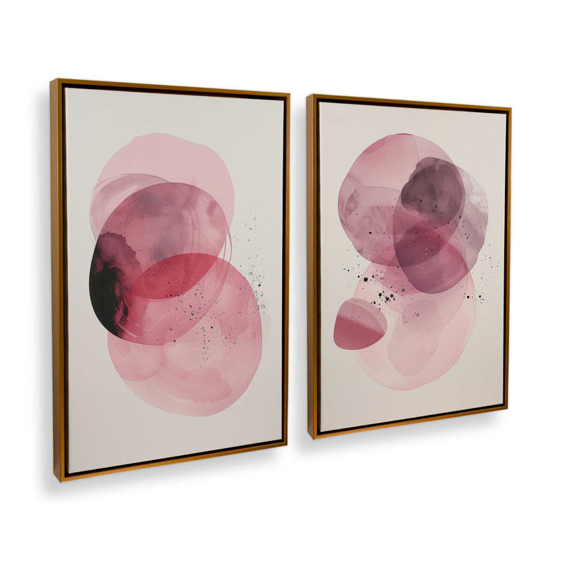 Ensemble de 2 quartz rose Aura, H 13 po x l 18 po, Cadre flottant or poli